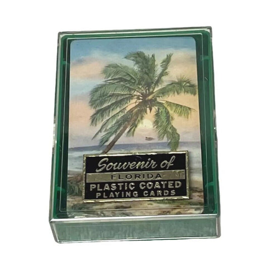 1950s Playing Cards Deck Souvenir of Florida Palm Tree In Box Plastic Coated